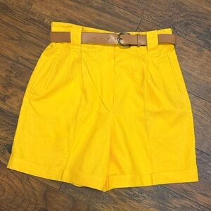 Vintage 90’s Yellow Pleated High Waisted Shorts with Belt Summer/Vacation/Safari